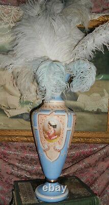 Antique French Opaline Vase Trumpe l'oeil with Miniature Paintings