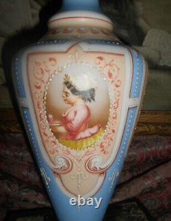 Antique French Opaline Vase Trumpe l'oeil with Miniature Paintings