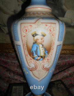 Antique French Opaline Vase Trumpe l'oeil with Miniature Paintings