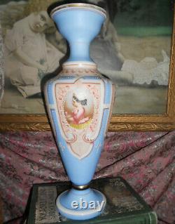 Antique French Opaline Vase Trumpe l'oeil with Miniature Paintings