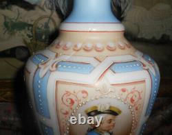 Antique French Opaline Vase Trumpe l'oeil with Miniature Paintings