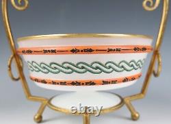 Antique French Ormolu Opaline Glass Bowl Basket Enameled Etruscan Greek Revival