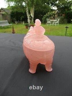 Antique French Pink Opaline Vallerysthal Portieux Elephant Mahout Covered Box