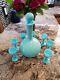 Antique French Portieux Vallerysthal Blue Opaline Glass Decanter And 7 Cordials