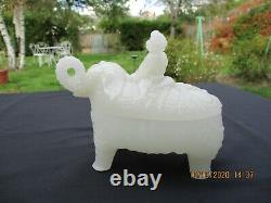 Antique French White Opaline Vallerysthal Portieux Elephant Mahout Covered Box