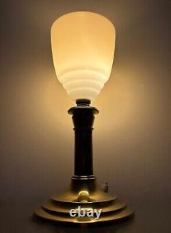 Antique French solid Bronze & Opaline Glass Art Deco Torchiere Lamp. Circa1920s