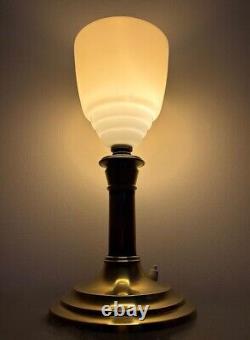 Antique French solid Bronze & Opaline Glass Art Deco Torchiere Lamp. Circa1920s