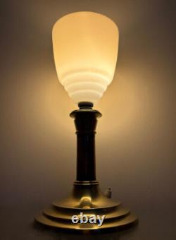 Antique French solid Bronze & Opaline Glass Art Deco Torchiere Lamp. Circa1920s