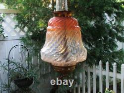 Antique GWTW Victorian HANGING HALL ENTRY LAMP, Pink Opalescent Swirl ART GLASS