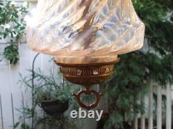 Antique GWTW Victorian HANGING HALL ENTRY LAMP, Pink Opalescent Swirl ART GLASS