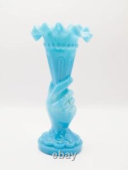 Antique Hand-Blown Blue Opaline Hand Vase, Vallerysthal Portieux of France, 6 H