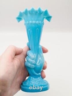 Antique Hand-Blown Blue Opaline Hand Vase, Vallerysthal Portieux of France, 6 H