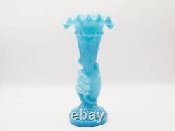 Antique Hand-Blown Blue Opaline Hand Vase, Vallerysthal Portieux of France, 6 H