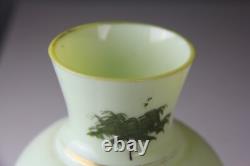 Antique Hand Painted Hand Painted Floral Opaline Glass Vase Glows