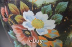 Antique Hand Painted Hand Painted Floral Opaline Glass Vase Glows