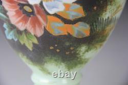 Antique Hand Painted Hand Painted Floral Opaline Glass Vase Glows