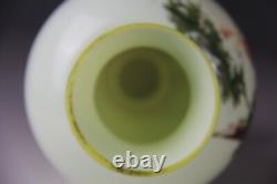Antique Hand Painted Hand Painted Floral Opaline Glass Vase Glows