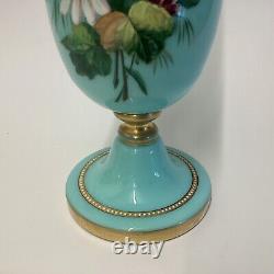 Antique Harrach Enamelled Flowers Turquoise Beaded Vase 19th c Bohemian Opaline