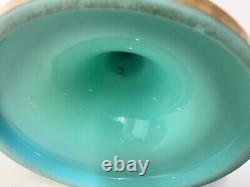 Antique Harrach Enamelled Flowers Turquoise Beaded Vase 19th c Bohemian Opaline