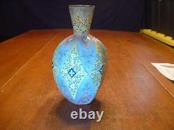 Antique Harrach Moser Enameled Hexagon Opaline Persian Style Art Glass Vase