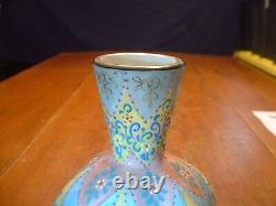 Antique Harrach Moser Enameled Hexagon Opaline Persian Style Art Glass Vase