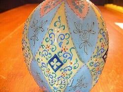 Antique Harrach Moser Enameled Hexagon Opaline Persian Style Art Glass Vase