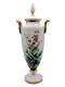 Antique Harrach Opaline Art Glass Urn Vase With Hand Painted Floral & Aquatic Bird