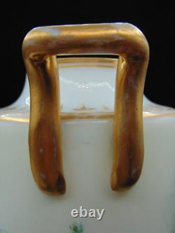 Antique Harrach Opaline Art Glass Urn Vase with Hand Painted Floral & Aquatic Bird