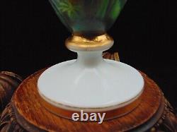 Antique Harrach Opaline Art Glass Urn Vase with Hand Painted Floral & Aquatic Bird