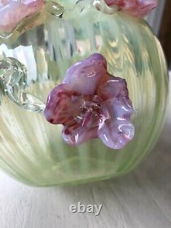Antique Harrach Or Stevens & Williams Vaseline Opalescent Glass Rose Bowl 1890s