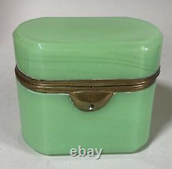 Antique Italian Opaline Glass Trinket Box Casket Green