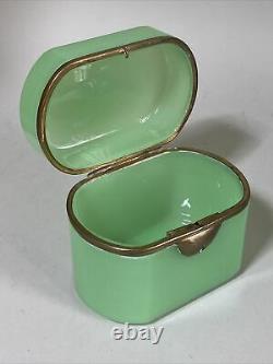 Antique Italian Opaline Glass Trinket Box Casket Green