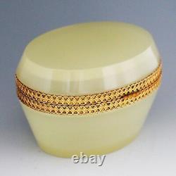 Antique Italian off white cream opaline crystal glass hinged Box or casket