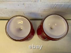 Antique Large Pair of Opaline Cased Glass Vases with Enamel Floral Decoration