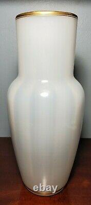 Antique Madonna of the Chair Large White Opaline Glass Vase 12 Tall