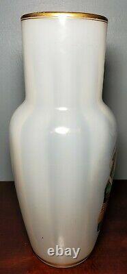 Antique Madonna of the Chair Large White Opaline Glass Vase 12 Tall