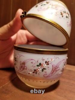 Antique Moser Opaline egg jewel box with raised gold enamel baby blue and cream