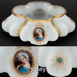 Antique Moser or French White Opaline 9 Jardiniere, Centerpiece, HP Portraits