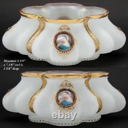 Antique Moser or French White Opaline 9 Jardiniere, Centerpiece, HP Portraits