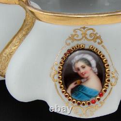 Antique Moser or French White Opaline 9 Jardiniere, Centerpiece, HP Portraits