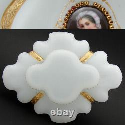 Antique Moser or French White Opaline 9 Jardiniere, Centerpiece, HP Portraits