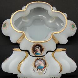 Antique Moser or French White Opaline 9 Jardiniere, Centerpiece, HP Portraits