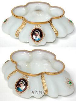 Antique Moser or French White Opaline 9 Jardiniere, Centerpiece, HP Portraits