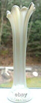 Antique Northwood Feathers Opalescent White Swung Art Glass Vase 12 Tall Rare