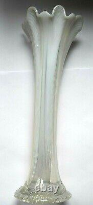 Antique Northwood Feathers Opalescent White Swung Art Glass Vase 12 Tall Rare