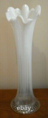 Antique Northwood Feathers Opalescent White Swung Art Glass Vase 12 Tall Rare