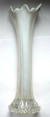 Antique Northwood Feathers Opalescent White Swung Art Glass Vase 12 Tall Rare