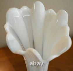 Antique Northwood Feathers Opalescent White Swung Art Glass Vase 12 Tall Rare