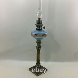 Antique Oil Lamp Kosmos Brenner Art Nouveau / Metal and Opaline Blue Glass
