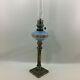 Antique Oil Lamp Kosmos Brenner Art Nouveau / Metal And Opaline Blue Glass